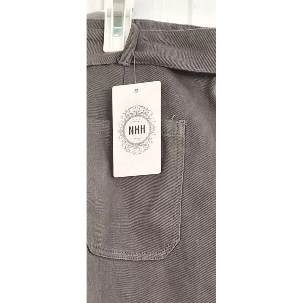NWT Boutique Gray Cargo Pants Women's Large Paperbag Tie Waist Utility Pockets‎